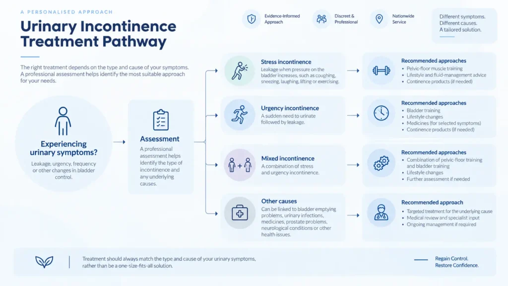 urinary incontinence treatment options infographics from the incontinence direct Coventry